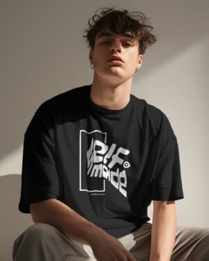 Men's Black Self Made Printed Oversized T-Shirt